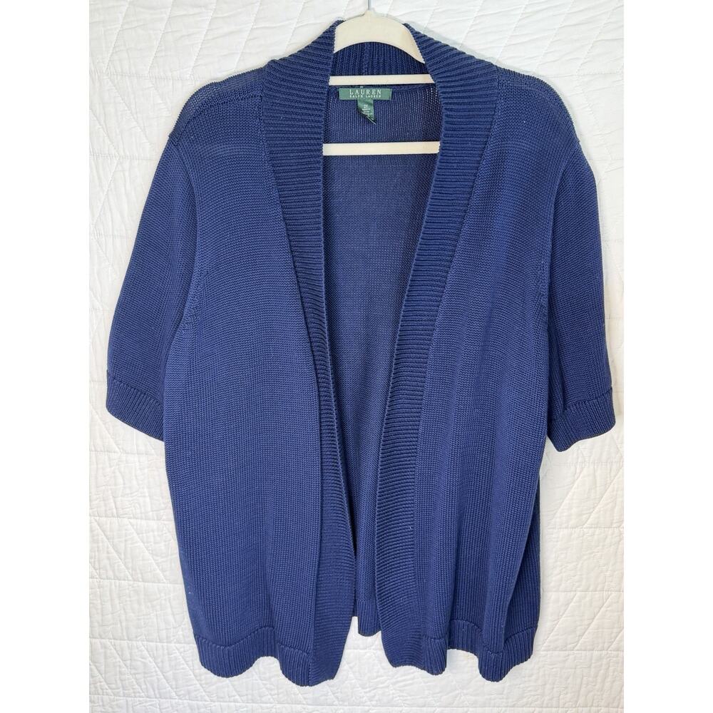 Lauren Ralph Lauren Women's Short Sleeve Blue Open Front Cardigan Size 2X